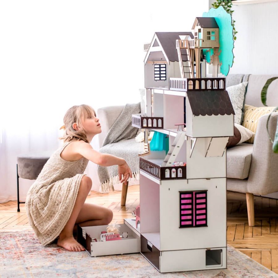 Большой набор "Дом Приключений венге для LOL" кукольный дом NestWood с мебелью и аксессуарами