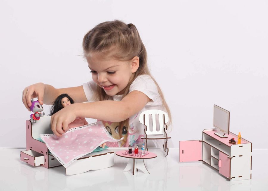 "Гостиная" набор кукольной мебели NestWood для Барби, бело-розовая