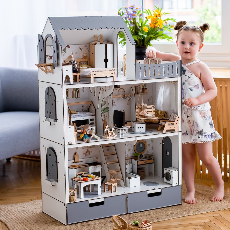 Большой набор "Люкс Eco" кукольный домик NestWood с мебелью и аксессуарами