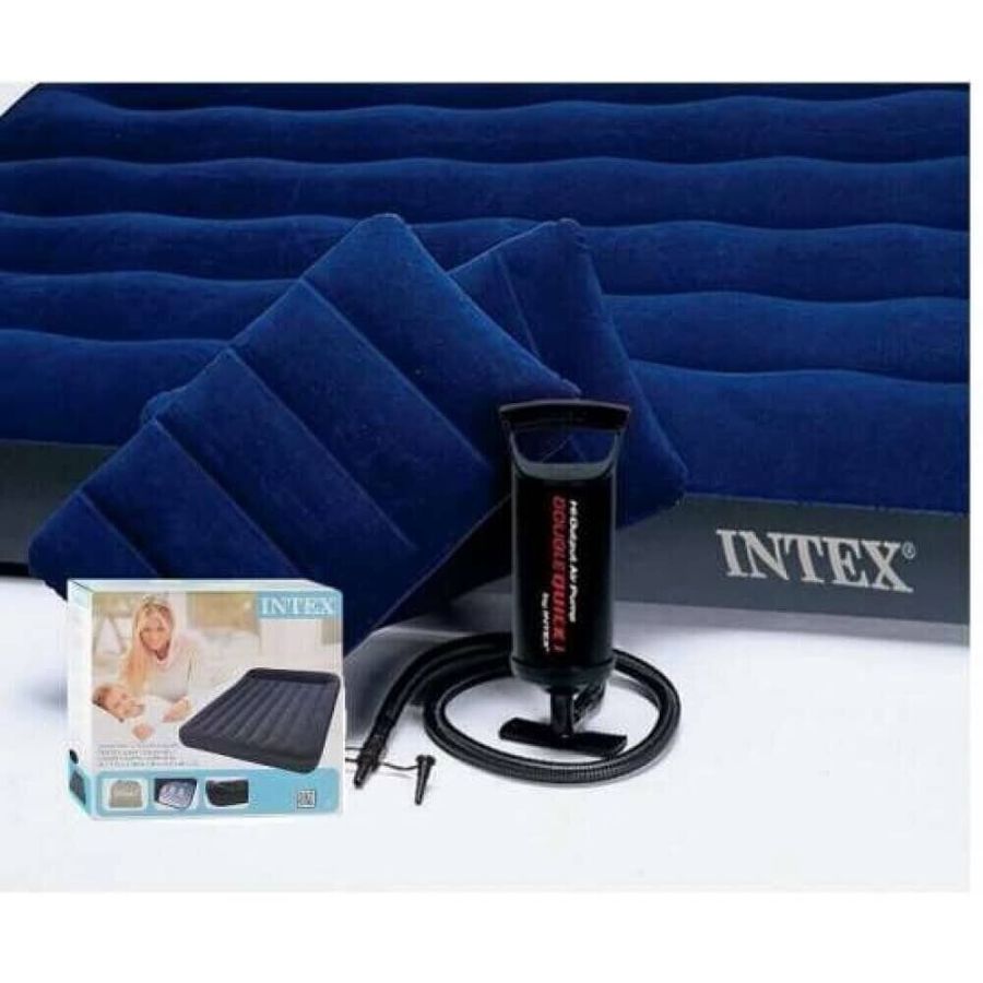 Надувной матрас (матрац) Intex 64765 велюровый двуспальный 152х203х25см + 2 подушки + насос