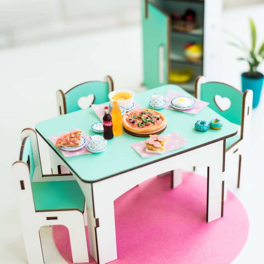 "Кухня" набор кукольной мебели NestWood для Барби, бело-мятная