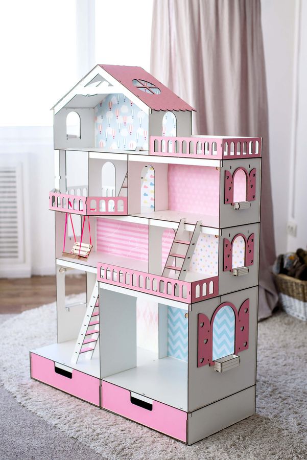 "БОЛЬШОЙ ОСОБНЯК" кукольный домик NestWood для кукол LOL/OMG/Барби, розовый