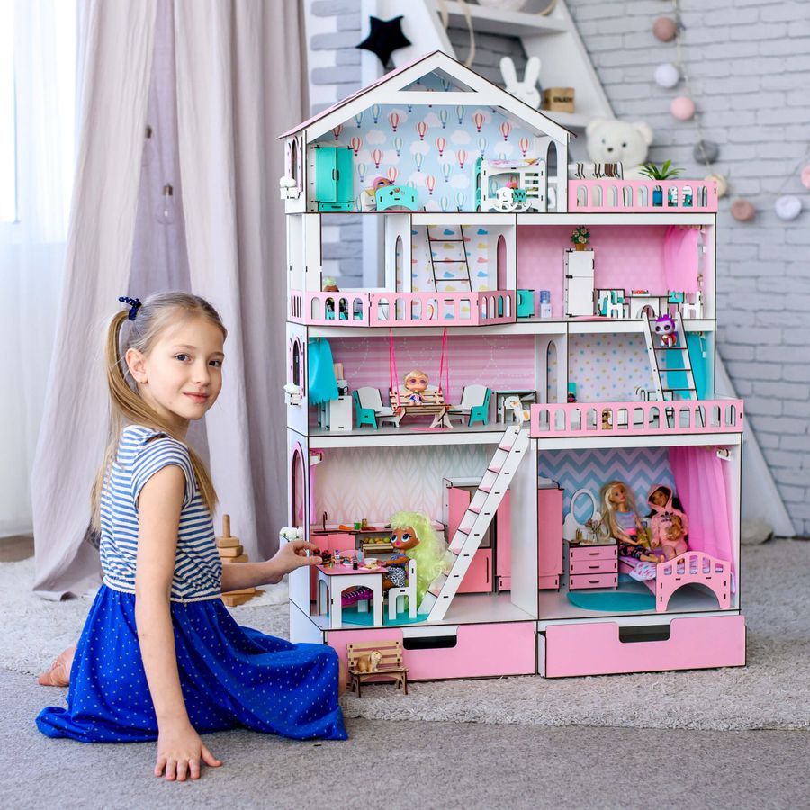 "БОЛЬШОЙ ОСОБНЯК" кукольный домик NestWood для кукол LOL/OMG/Барби, розовый