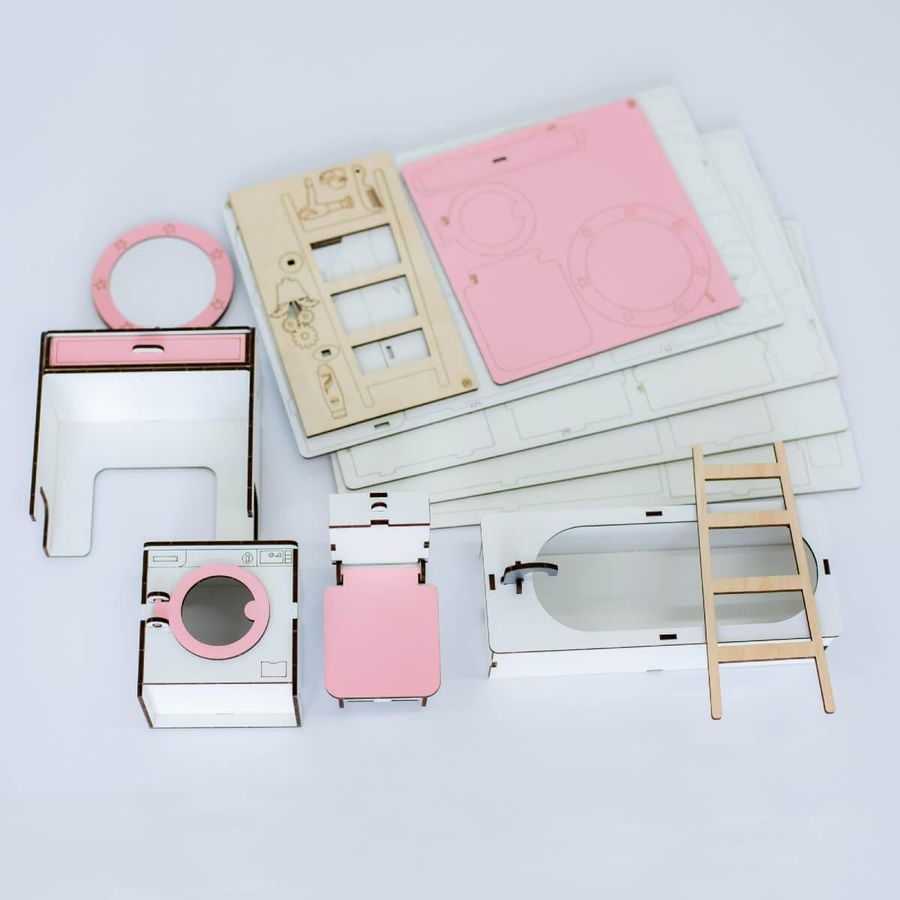 "Ванная New" набор кукольной мебели NestWood для Барби, бело-розовая