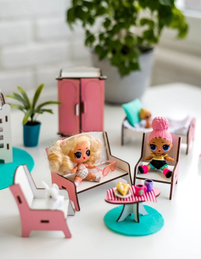 "Спальня+гостиная+детская" набор кукольной мебели NestWood для LOL, розовый