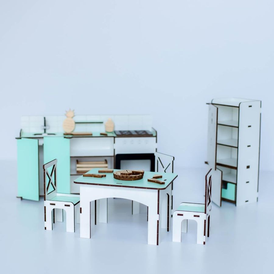 "Кухня New" набор кукольной мебели NestWood для Барби бело-мятный