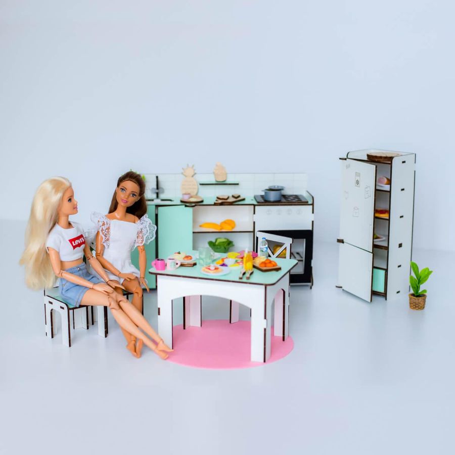 "Кухня New" набір лялькових меблів NestWood для Барбі біло-м'ятна
