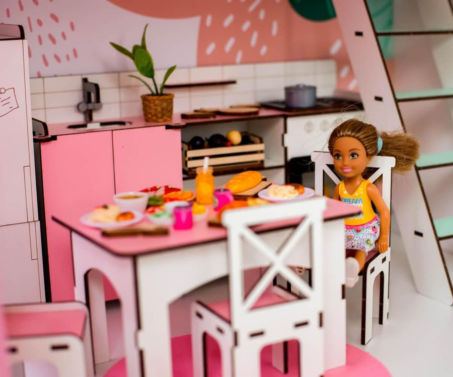 "Кухня New" набір лялькових меблів NestWood для Барбі біло-рожева