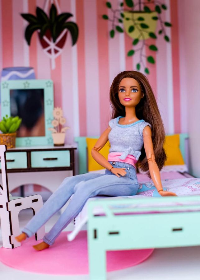 "Спальня New" набор кукольной мебели NestWood для Барби бело-мятная