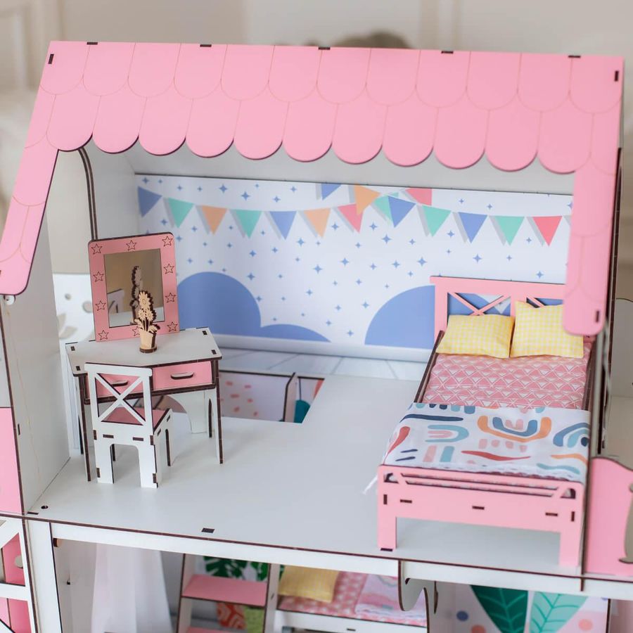 "Спальня New" набор кукольной мебели NestWood для Барби бело-розовая