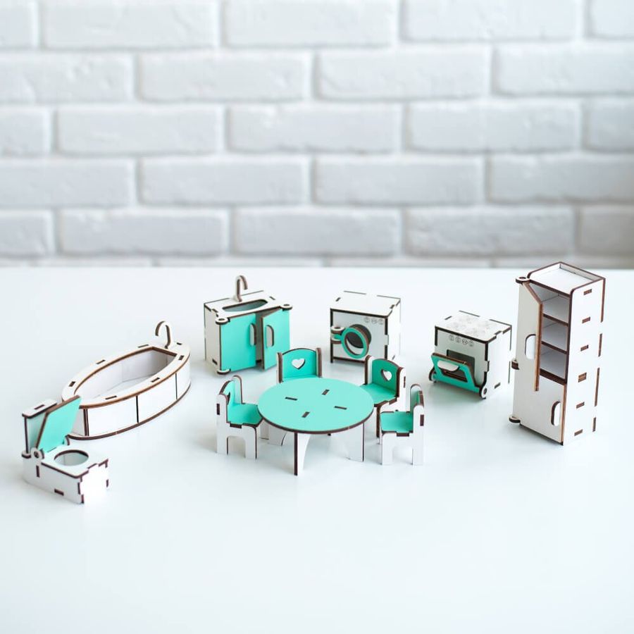 "Кухня+ванная" набор кукольной мебели NestWood для LOL, мятный