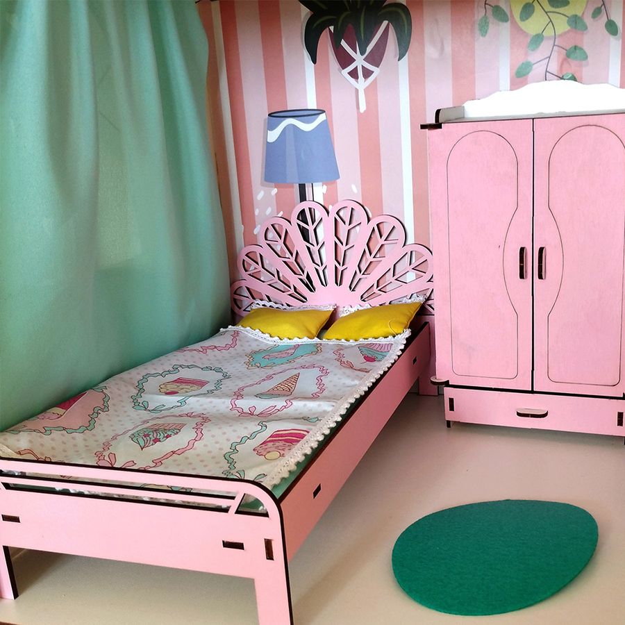 Кукольная кровать для Барби "Пава" NestWood розовая