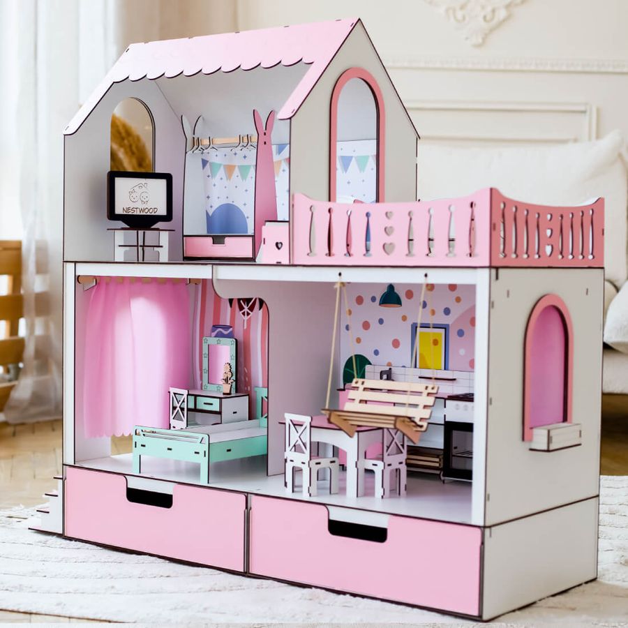 МРІЯ с органайзером" кукольный дом NestWood для Барби, розовый