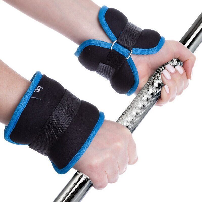 Обтяжувачі-манжети для рук і ніг FI-1303-2_bl (2 x 1кг) (нейлон,метал.кульки) з синьою смугою