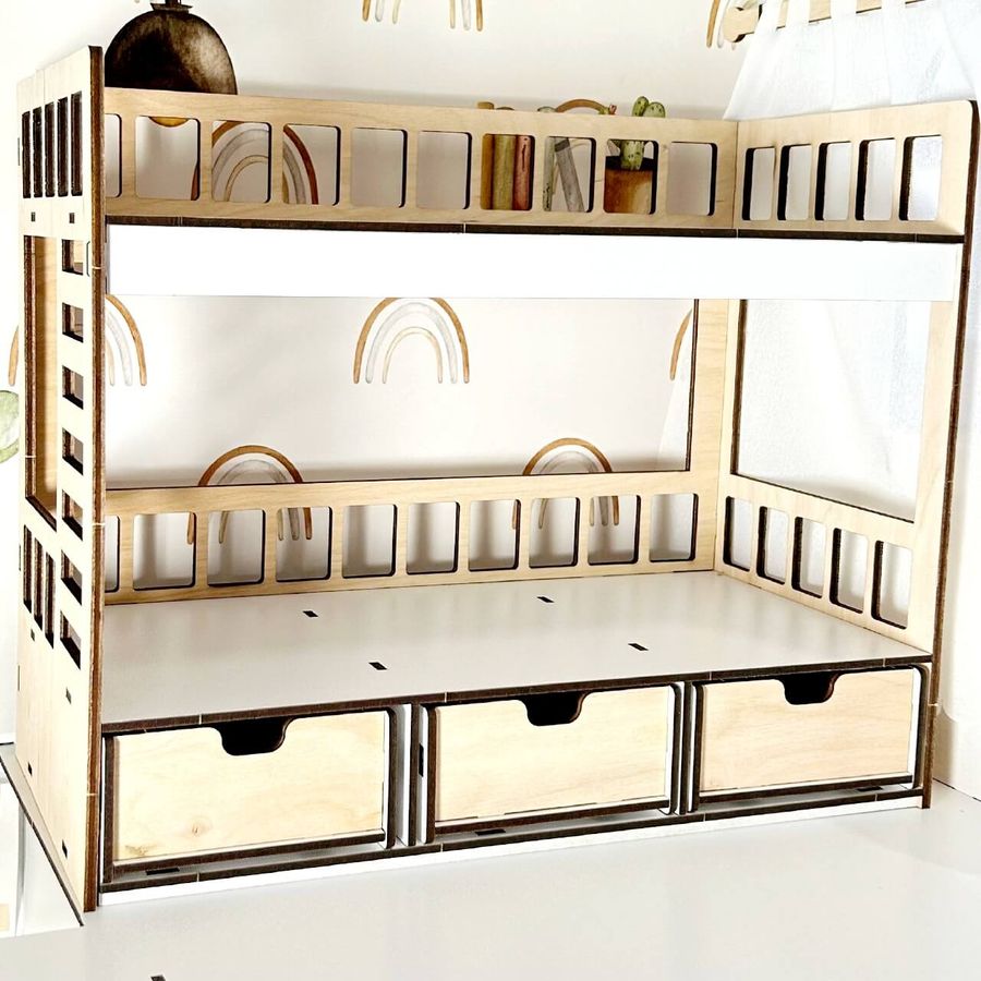 Двухъярусная кровать для Барби с выдвижными ящиками NestWood Eco