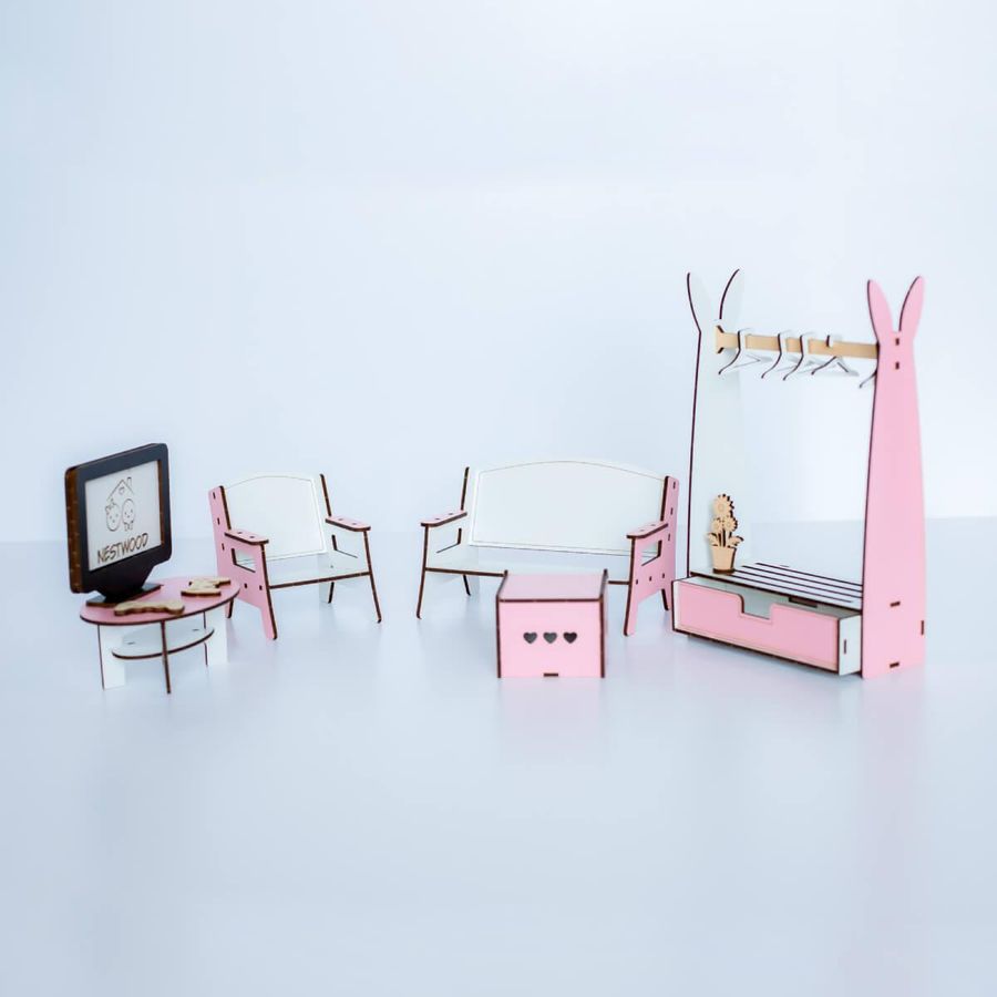 "Гостиная New" набор кукольной мебели NestWood для Барби розовый