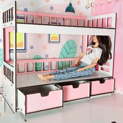 Двухъярусная кровать для Барби с выдвижными ящиками NestWood бело-розовая