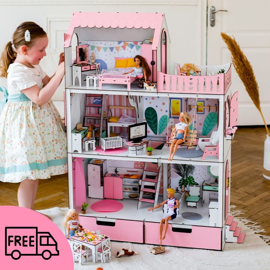 Большой набор "Люкс" кукольный домик NestWood с мебелью и аксессуарами