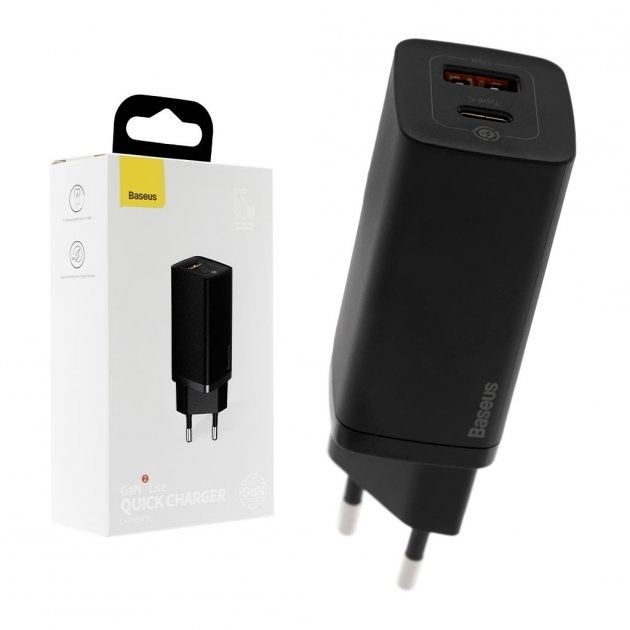 Блок питания Baseus GaN Quick Charger 65W Type-С+USB для зарядки ноутбуков, смартфонов, планшетов