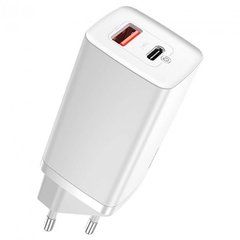 Блок питания Baseus GaN Quick Charger 65W white Type-С+USB для зарядки ноутбуков, смартфонов, планшетов