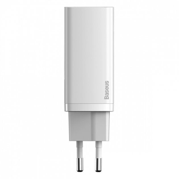 Блок живлення Baseus GaN Quick Charger 65W white Type-С+USB для заряджання ноутбуків, смартфонів, планшетів