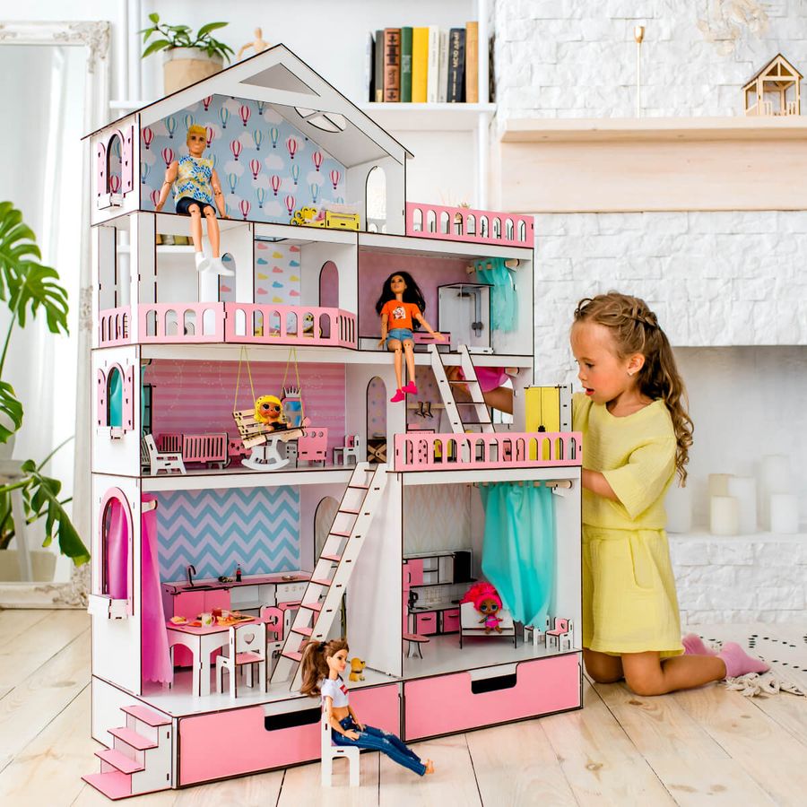 Игровой набор "Большой Особняк для LOL/OMG/Барби" кукольный домик NestWood с мебелью и аксессуарами