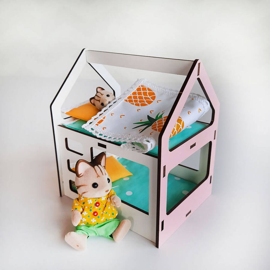 Двоярусне ліжечко будиночок для ляльок LOL і пупсів, рожева