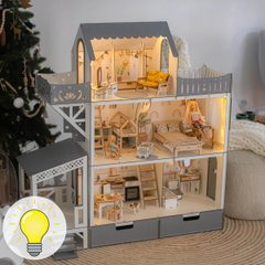 "ЛЮКС терраса+балкон ECO" кукольный домик с освещением NestWood для Барби