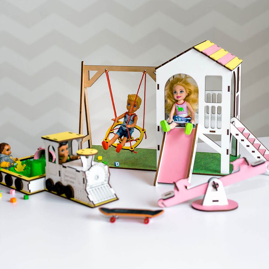 "Дитячий майданчик New" набір лялькових меблів NestWood для LOL рожево-жовтий