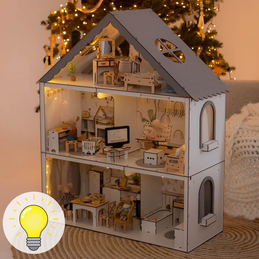"Фантазия ECO" кукольный домик с освещением NestWood для Барби