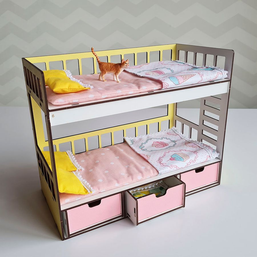 Комплект постельного белья для мебели NestWood (СПАЛЬНЯ) в двухъярусную кровать для Барби, 8 ед.
