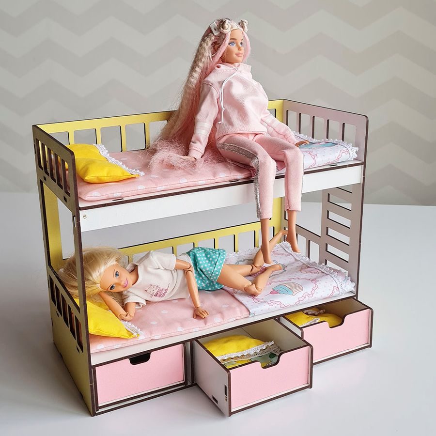Комплект постельного белья для мебели NestWood (СПАЛЬНЯ) в двухъярусную кровать для Барби, 8 ед.
