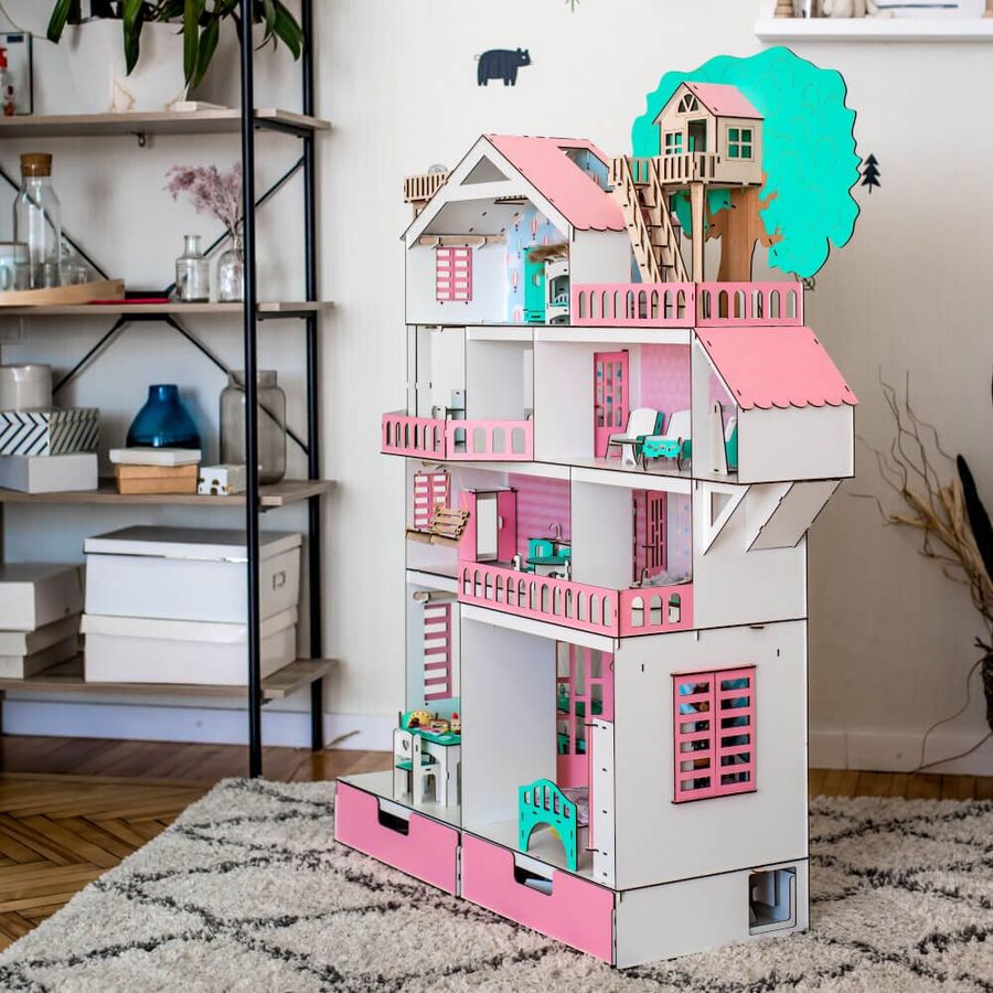 Большой набор "Дом Приключений розовый для LOL" кукольный домик NestWood с мебелью и аксессуарами