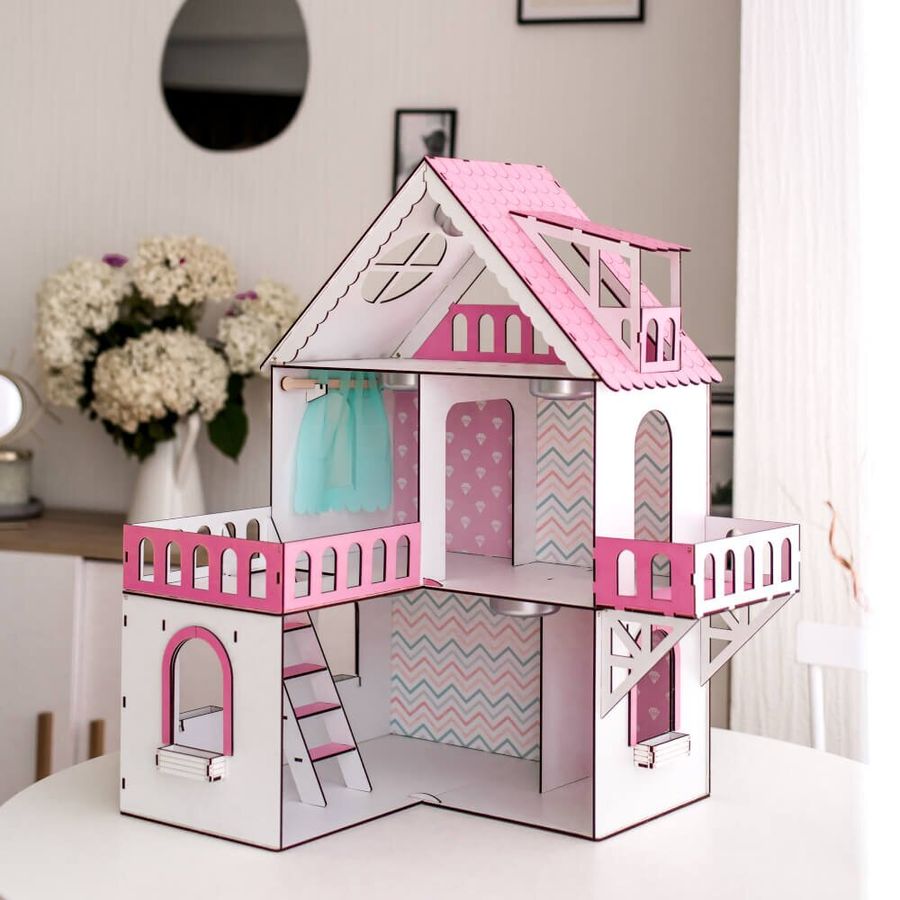 "МИНИ КОТТЕДЖ" кукольный домик NestWood для LOL, розовый + мебель 9 ед