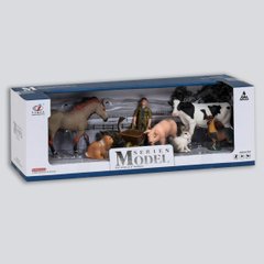 Набор животных "Ферма" Series Model Q 9899-U9-1 (лошадь серая, свинья, корова, зайцы, мужчина с тачкой)