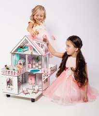 "МИНИ КОТТЕДЖ" кукольный домик NestWood для LOL на подставке с колесами, розовый + мебель 9ед