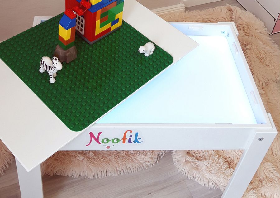 Световой стол-песочница Noofik Baby_ok(МДФ крашенный) с лего-крышкой 37*38см.