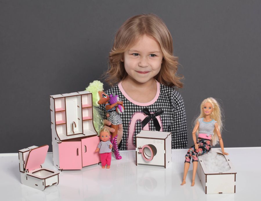 "Ванная" набор кукольной мебели NestWood для Барби, бело-розовая