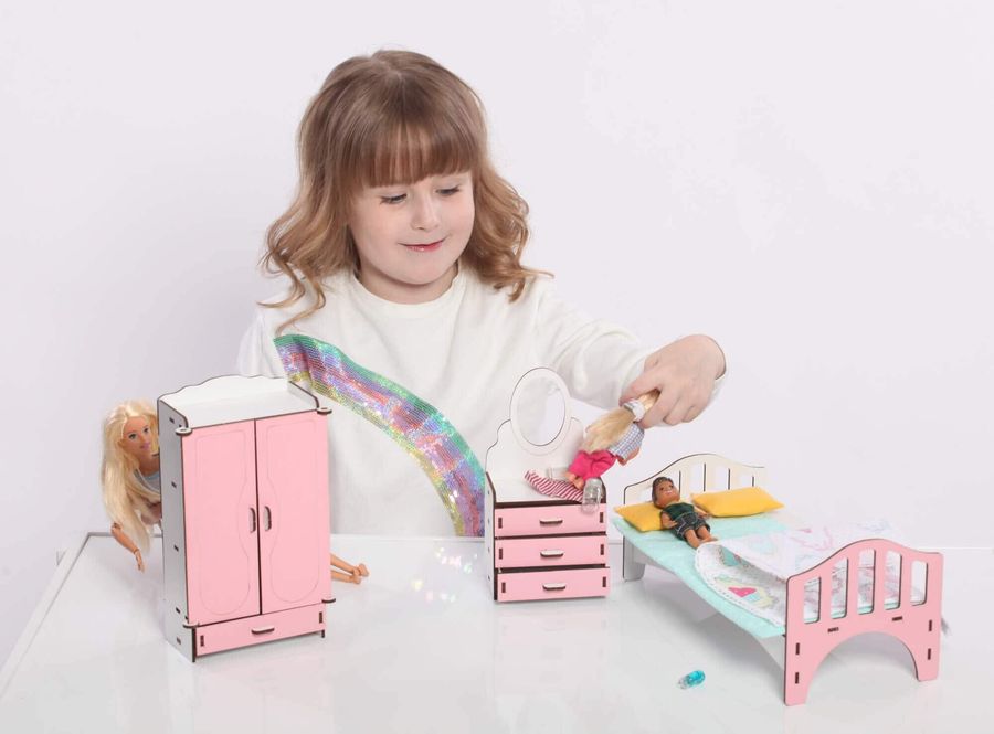 "Спальня" набор кукольной мебели NestWood для Барби, бело-розовая