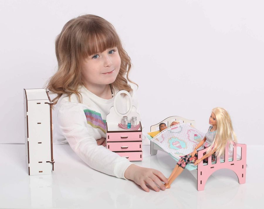 "Спальня" набір лялькових меблів NestWood для Барбі, біло-рожева