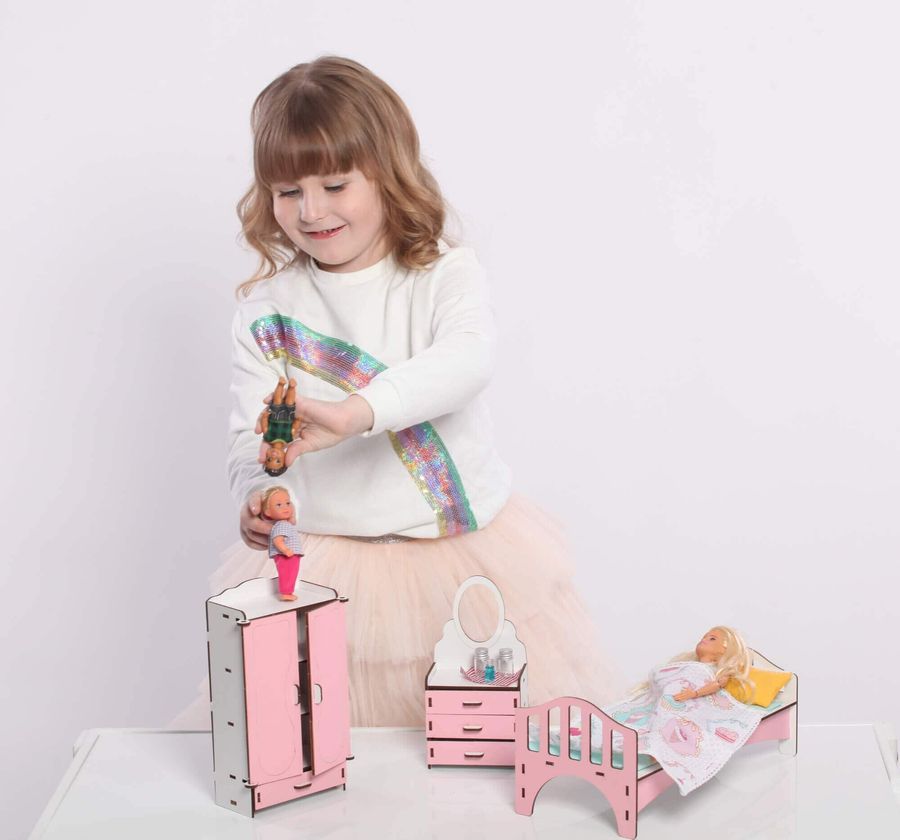 "Спальня" набір лялькових меблів NestWood для Барбі, біло-рожева