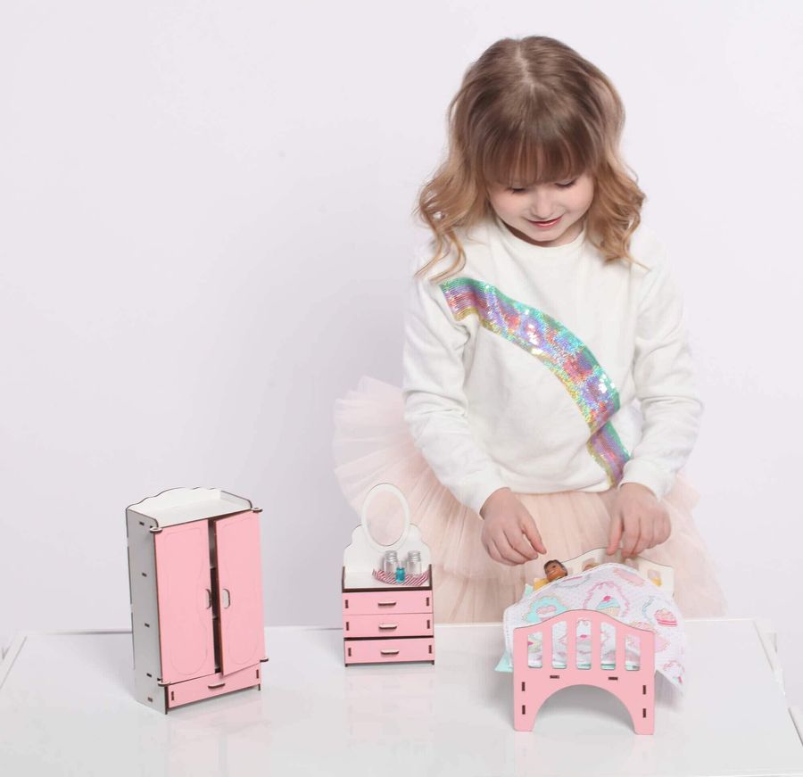 "Спальня" набор кукольной мебели NestWood для Барби, бело-розовая