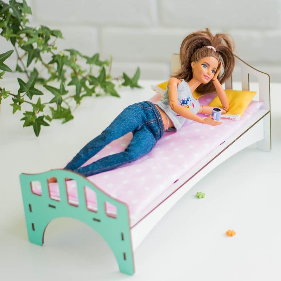 "Спальня" набір лялькових меблів NestWood для Барбі, біло-м'ятна