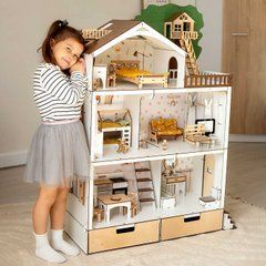 "СКАЗОЧНЫЙ ЭКО" кукольный домик NestWood для Барби + гостинная