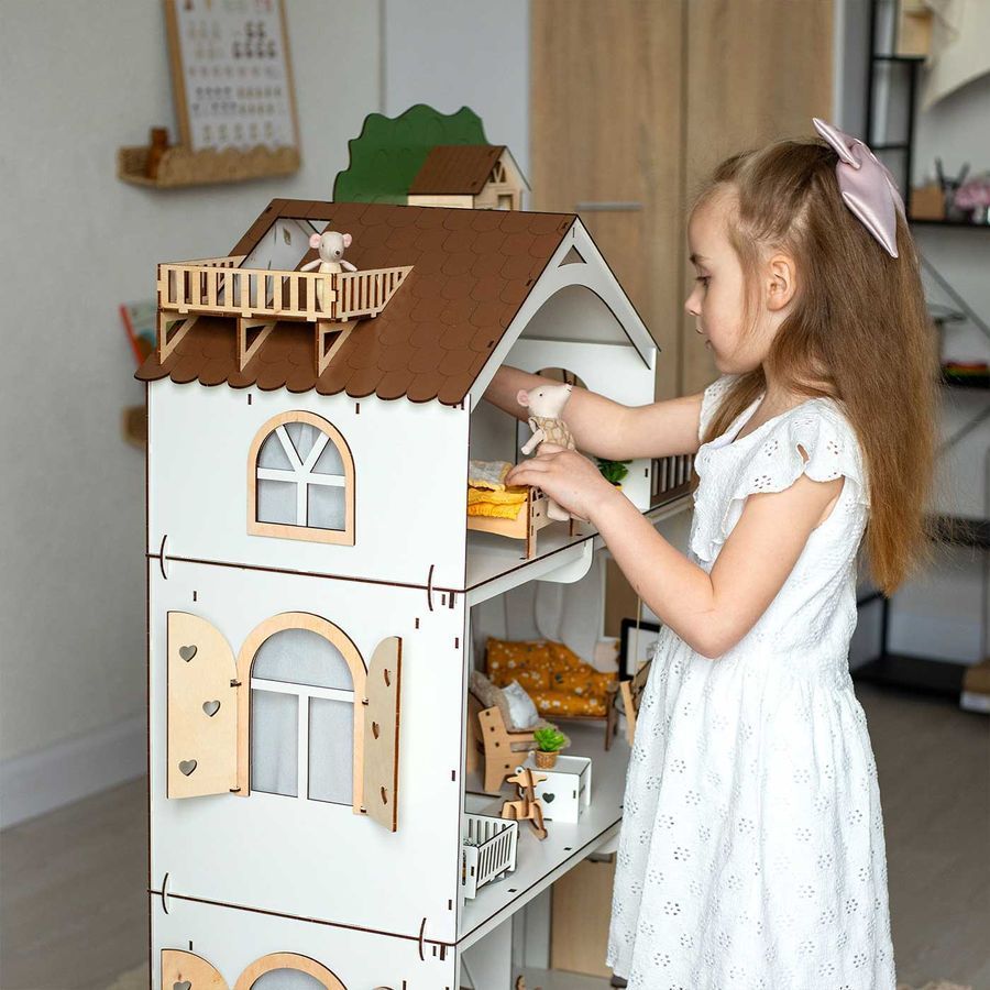 "СКАЗОЧНЫЙ ЭКО" кукольный домик NestWood для Барби + гостинная