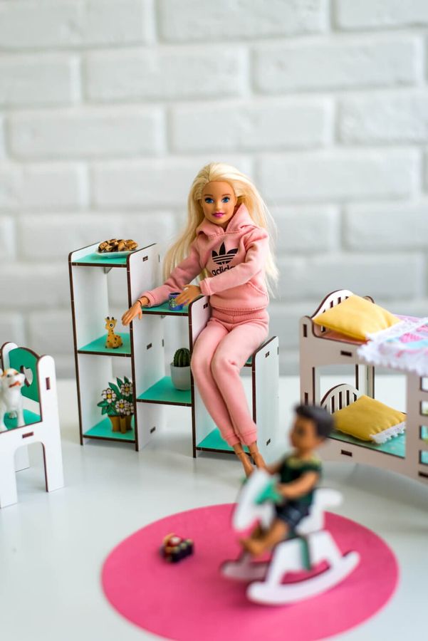 "Дитяча" набір лялькових меблів NestWood для Барбі, біло-м'ятна