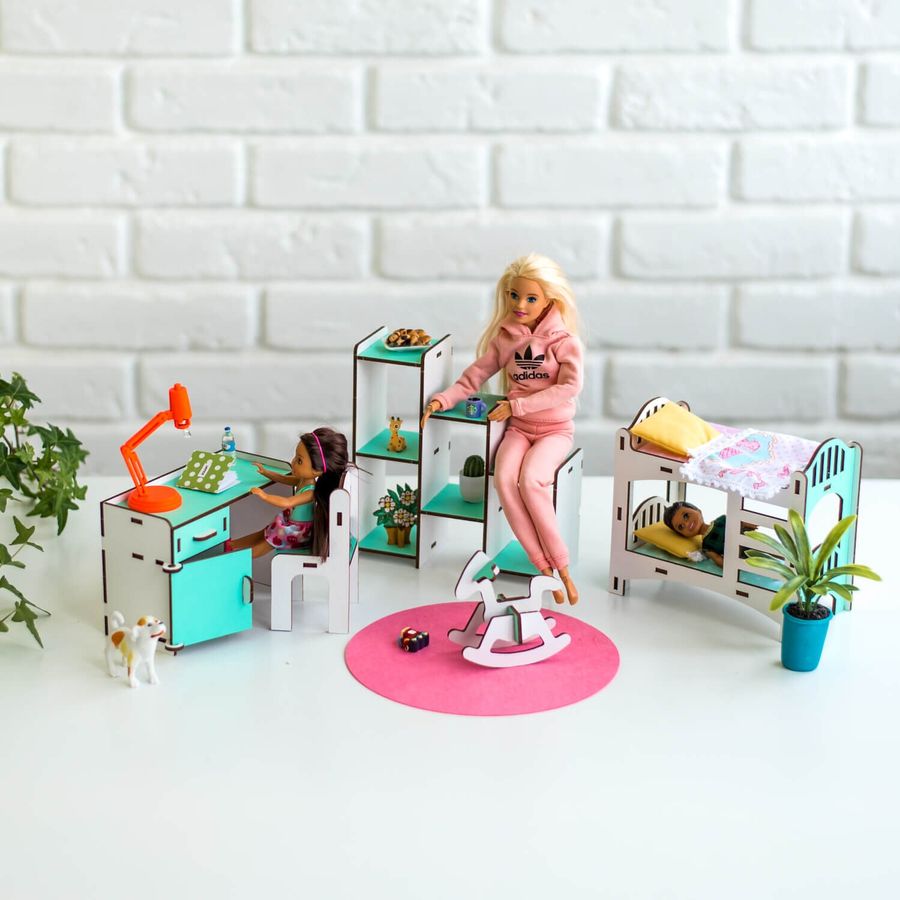 "Детская" набор кукольной мебели NestWood для Барби, бело-мятная